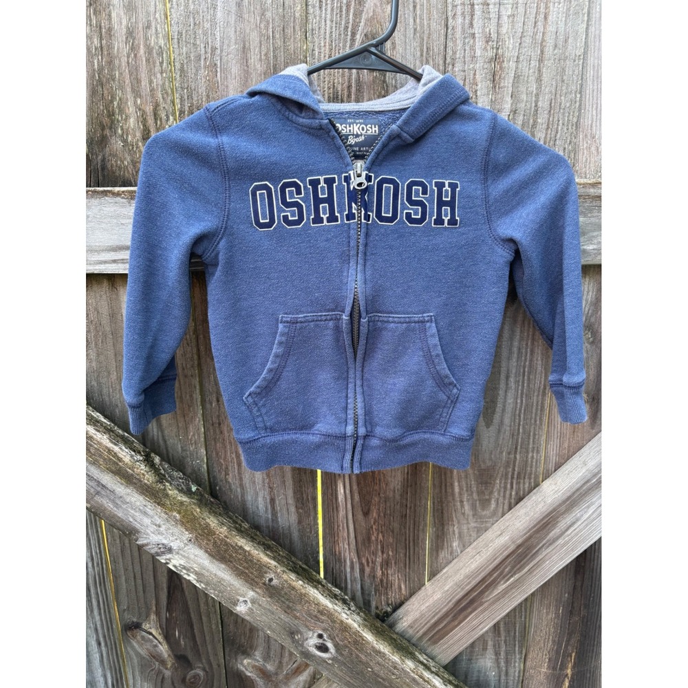OshKosh B'gosh Toddler Boys Blue Full Zip Logo Fleece Hoodie Sweatshirt 4T 4A